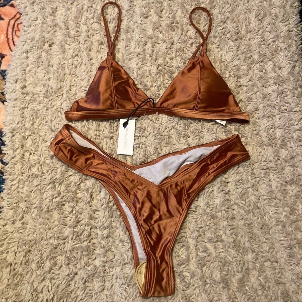 Satin Copper Bikini Set